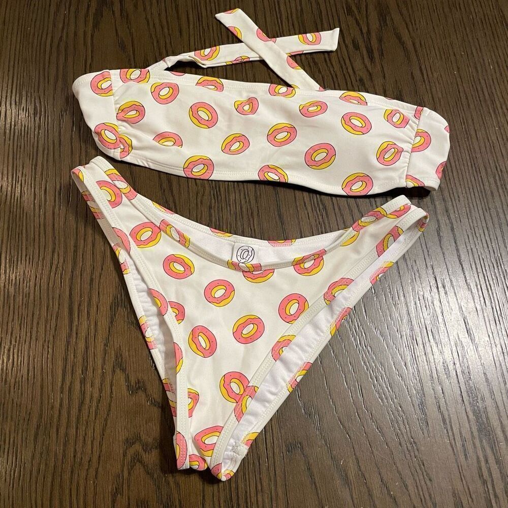 Odd Future logo white/pink donut bandeau bikini, size M